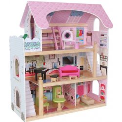 Ecotoys dřevěný dvoupatrový domeček pro panenky Pohádka + 4 panenky