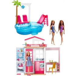 Mattel Barbie dům 2 s bazénem a 3 panenkami