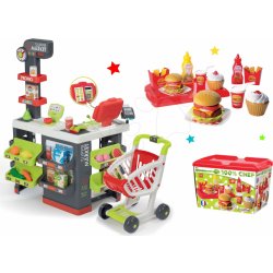 Smoby obchod Supermarket s pokladnou a Écoiffier hamburger set 350213-30