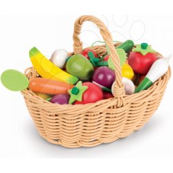JANOD 05620 dřevěná zelenina a ovoce v proutěném košíku 24 kusů