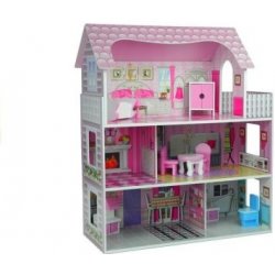 Toys24 Velký dřevěný domeček pro panenky růžový