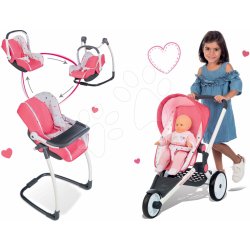 Smoby Set športový kočík Trio Pastel Maxi Cosi & Quinny Jogger polohovateľný so strieškou a gumenými kolesami + stolička, autosedačka a hojdačka SM255098-1