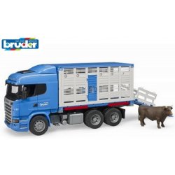 Bruder 3549 Přepravník zvířat Scania R s figurkou krávy