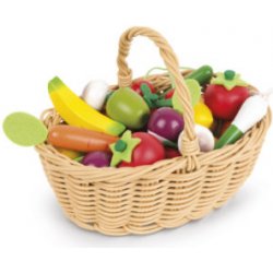 Janod Dřevěná zelenina a ovoce v proutěném košíku