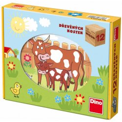 DINO Kostky kubus Domácí zvířátka dřevo 12 ks