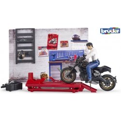 BRUDER 62101 Bworld Motodílna + motocykl + figurka
